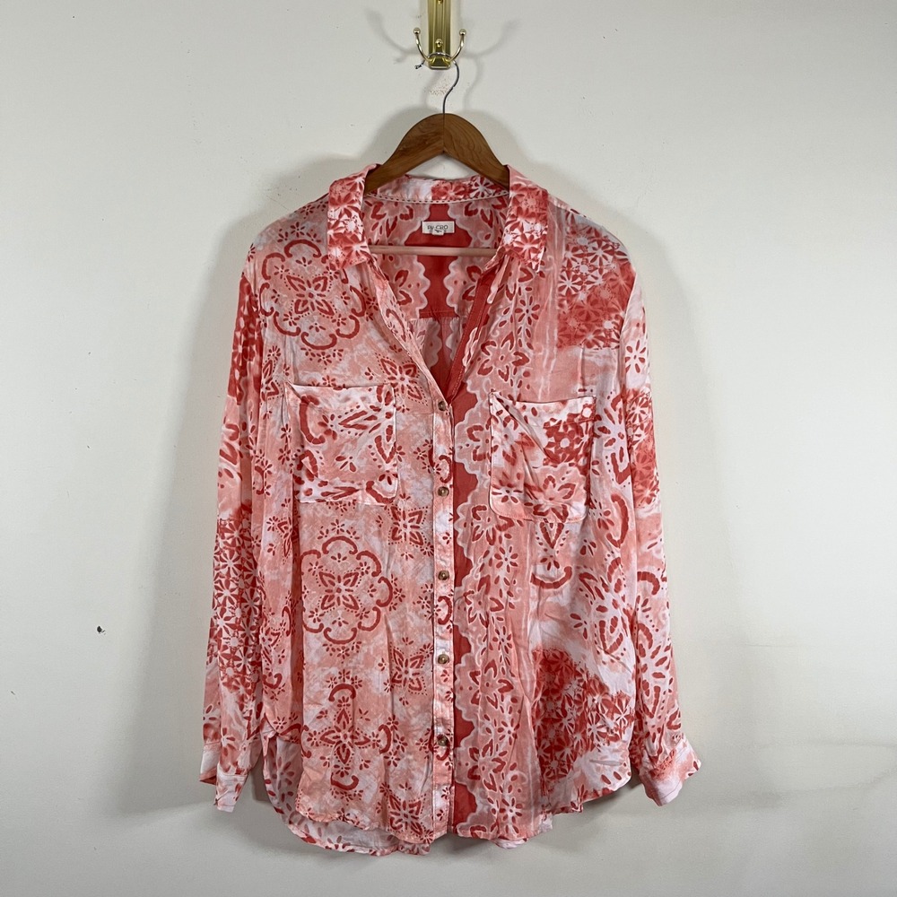 Pilcro Anthropologie Romy Relaxed Button Down Pink Floral Womens Large Bohemian
